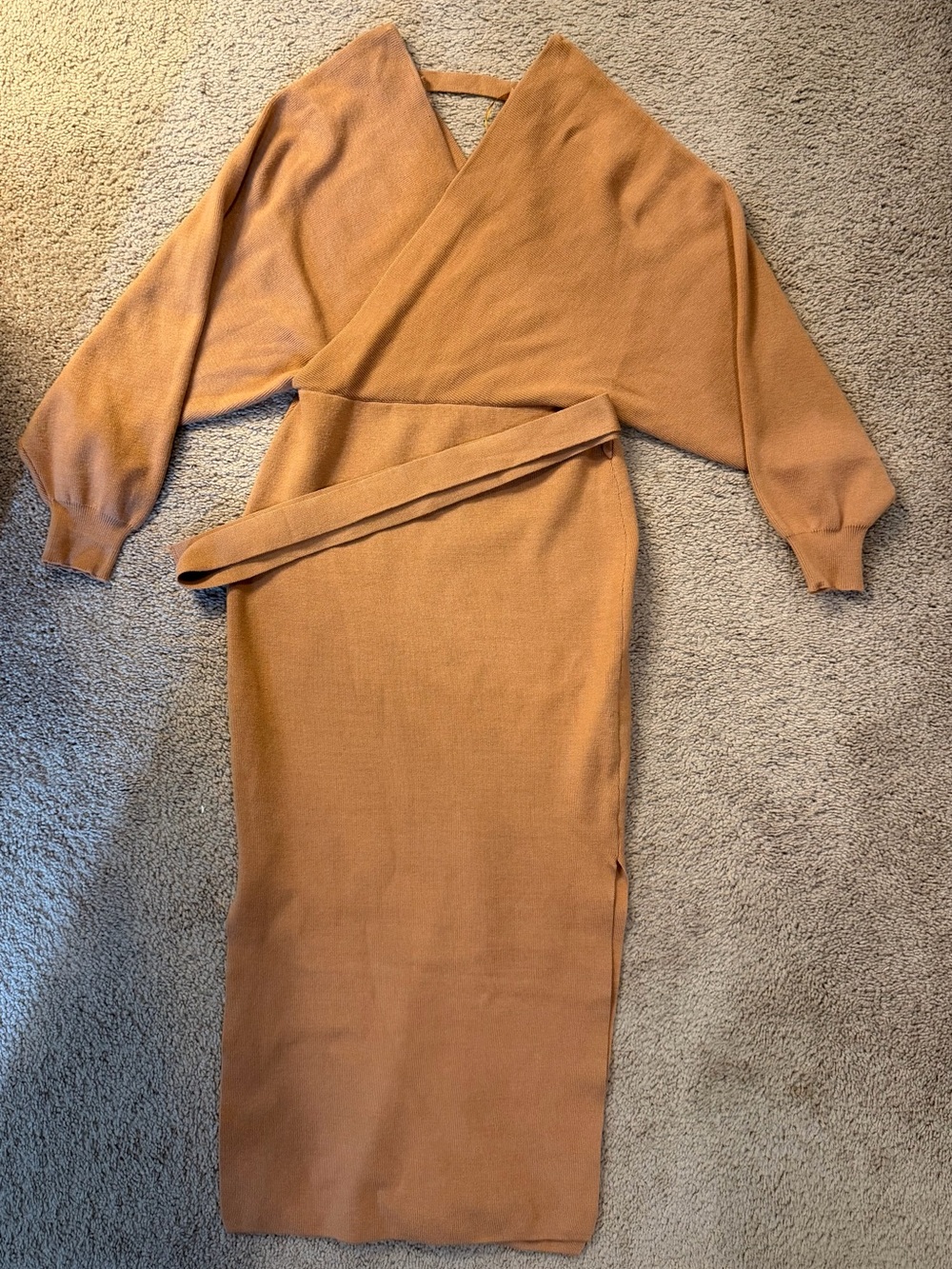 privy Ribbed Knit Dress in Camel Brown